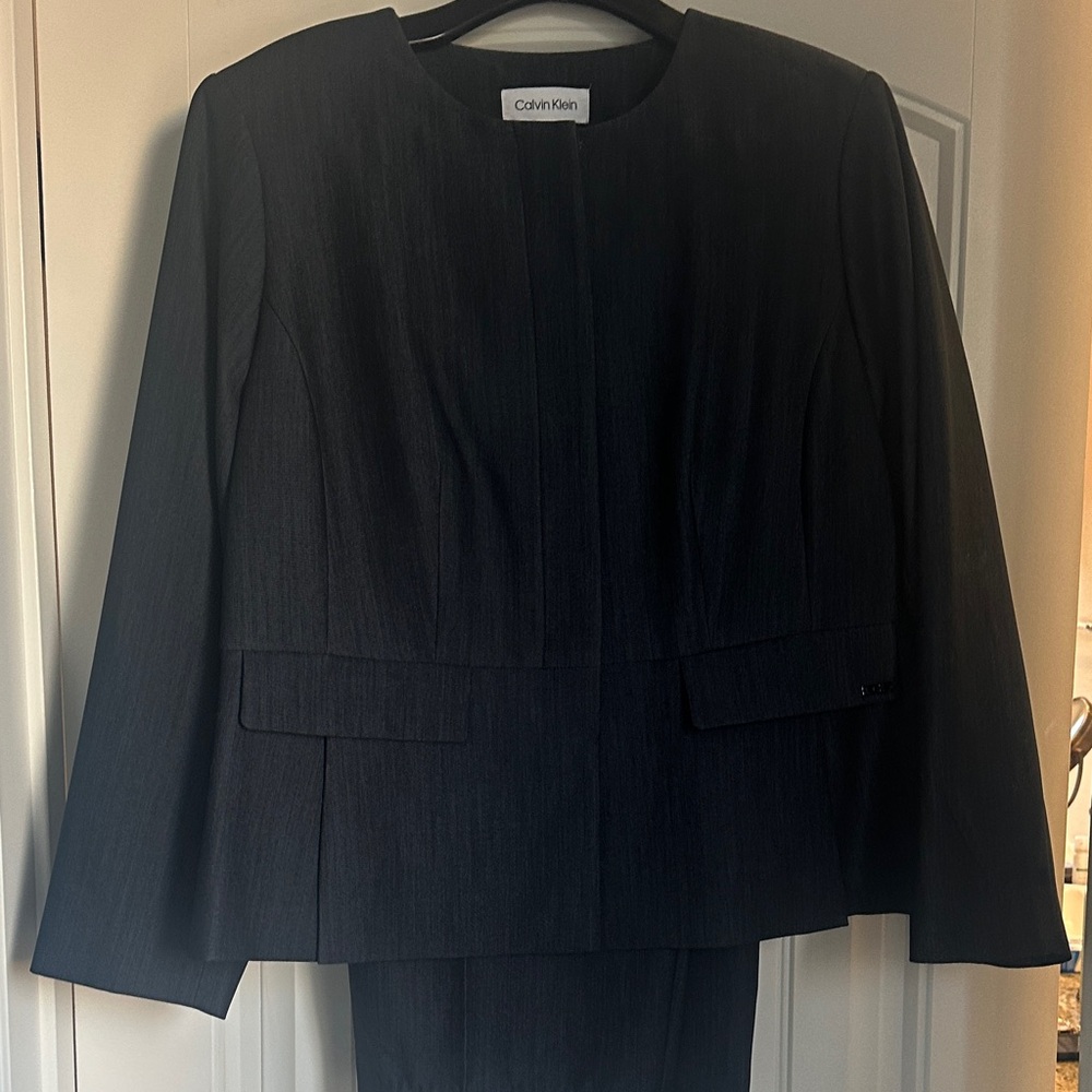 Calvin Klein Women's Dark blue collarless Blazer/Pant suit